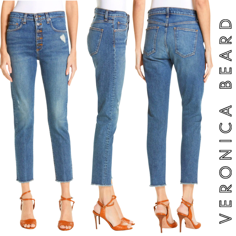 Veronica Beard NWT Faye 11’’ High Rise Skinny Jeans Raw Hem Distressed Size 27